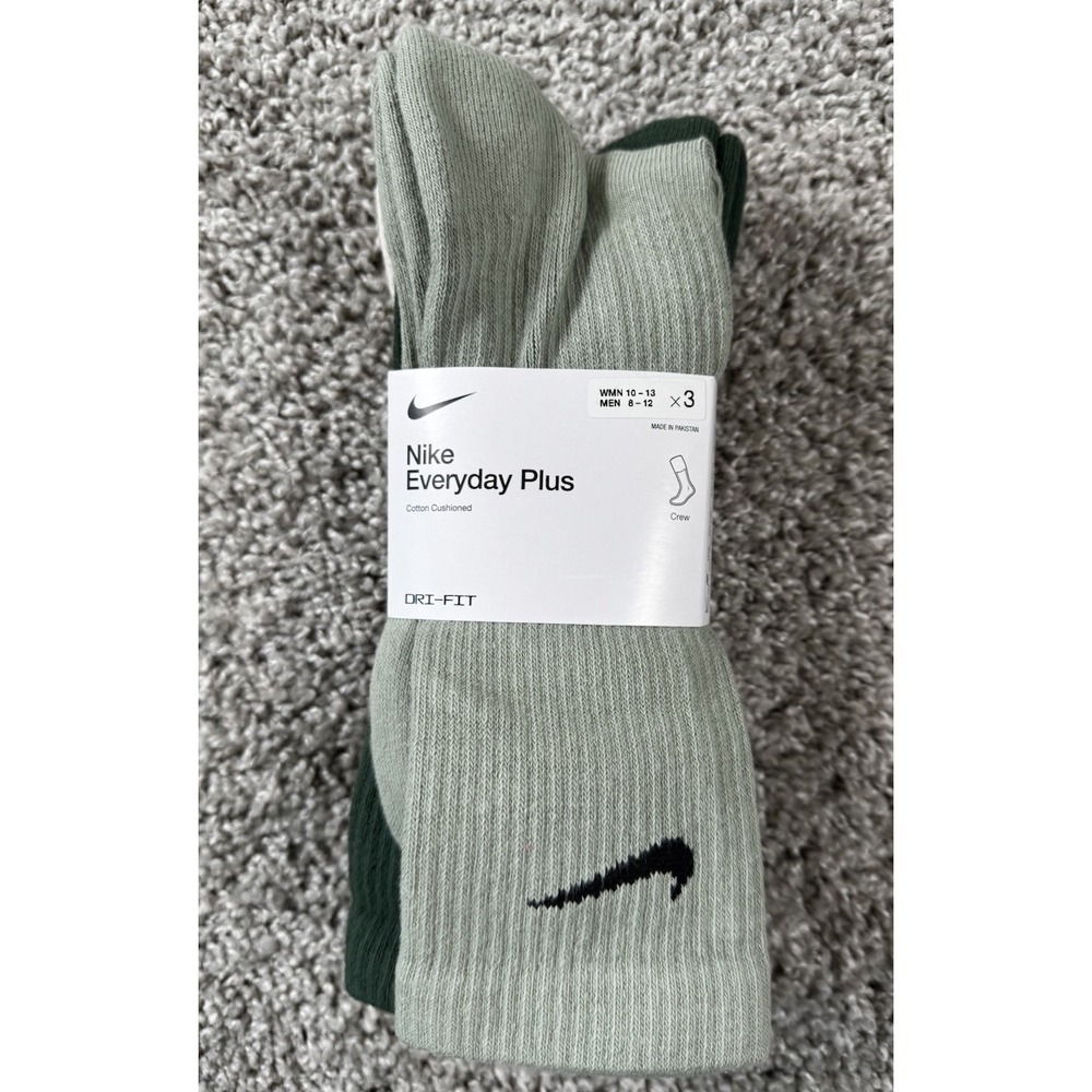 Nike Everyday Plus Dri Fit Cotton Cushioned Socks 3 Pack Green Tan Mens 8-12